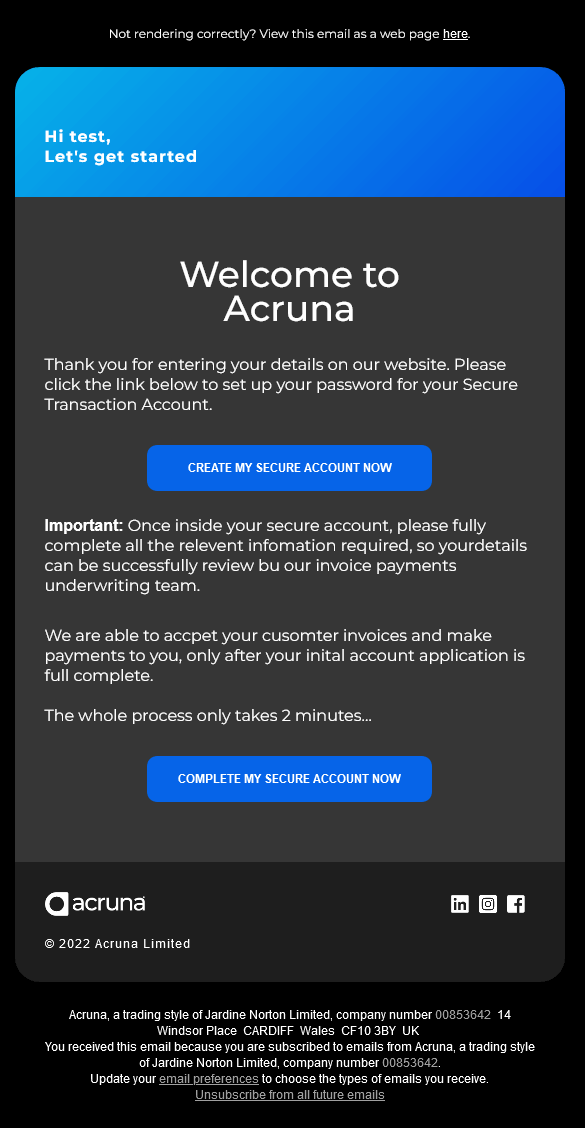 Acruna Email Template Dark Mode