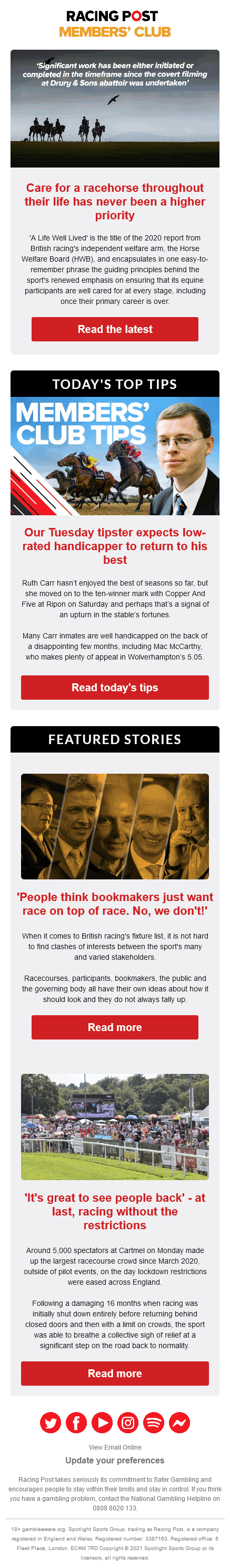 Racing Post Email Template Mobile View 
