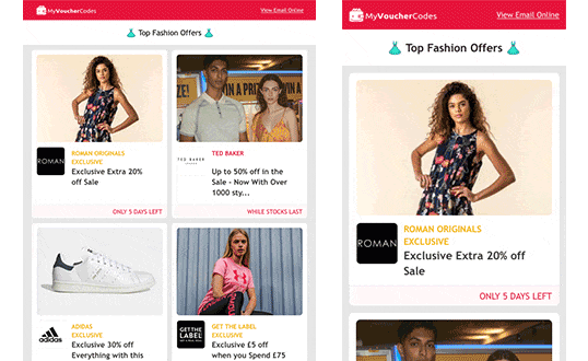 custom email template - this image show Consistence email design across mobile and desktop inboxes.